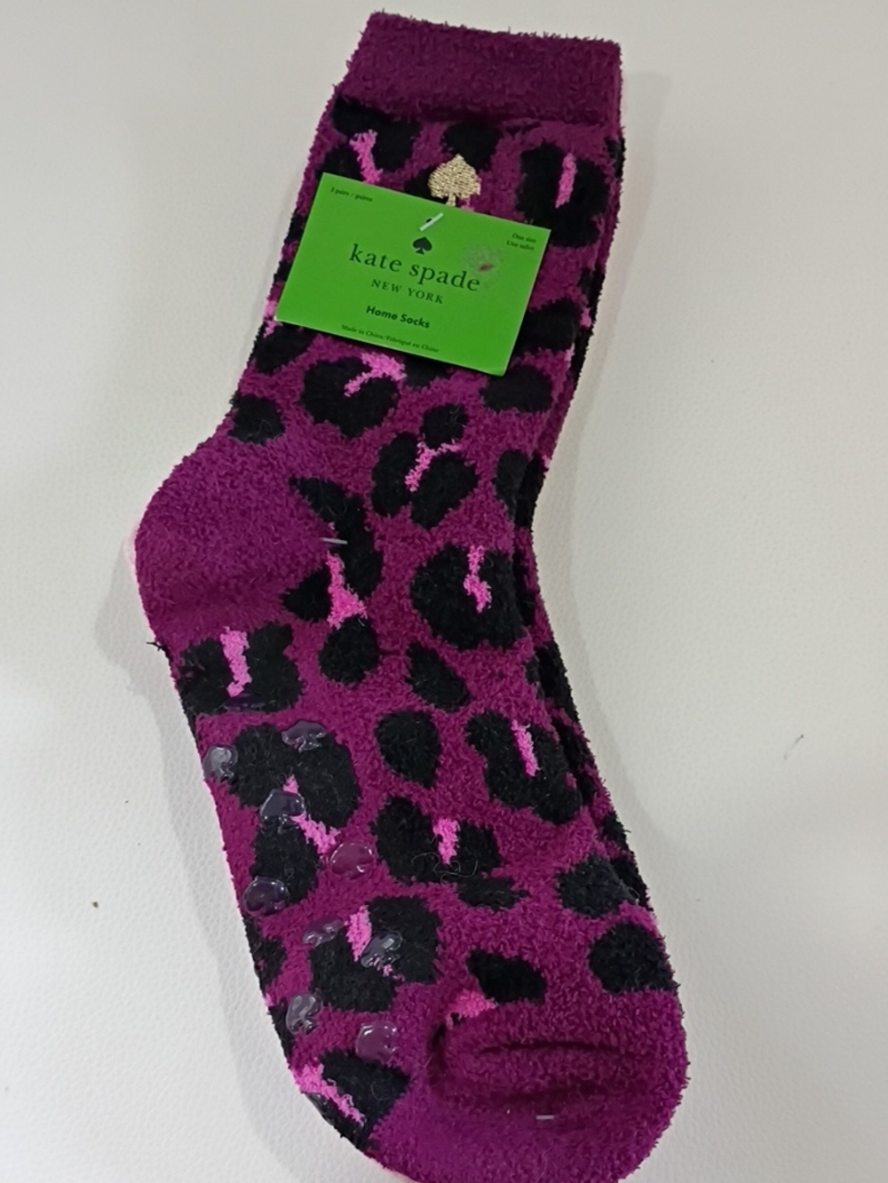 kate spade Purple and Black Leopard Plush Home Socks